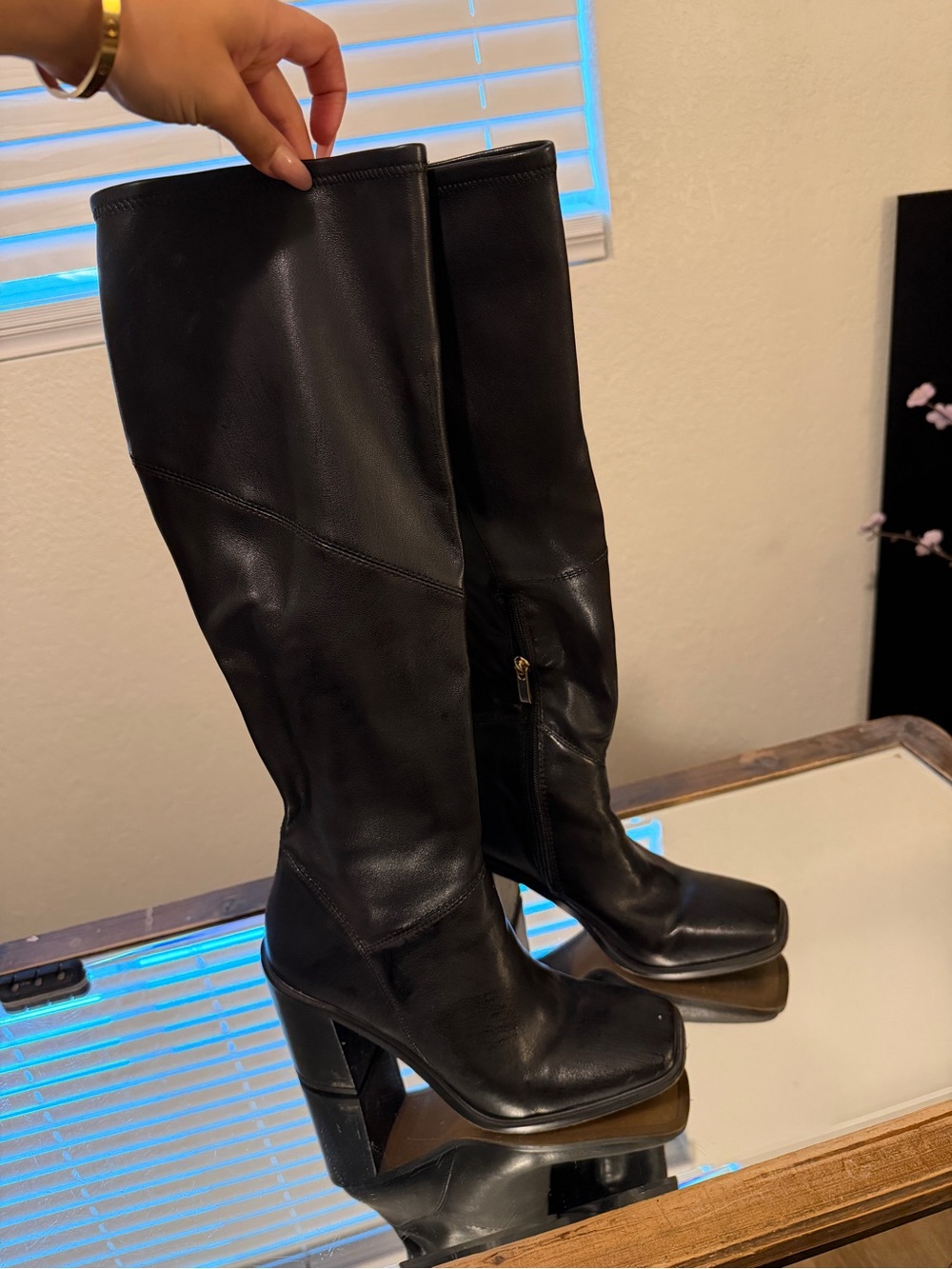 Franco Sarto Black Over-the-Knee Leather Heeled Boots